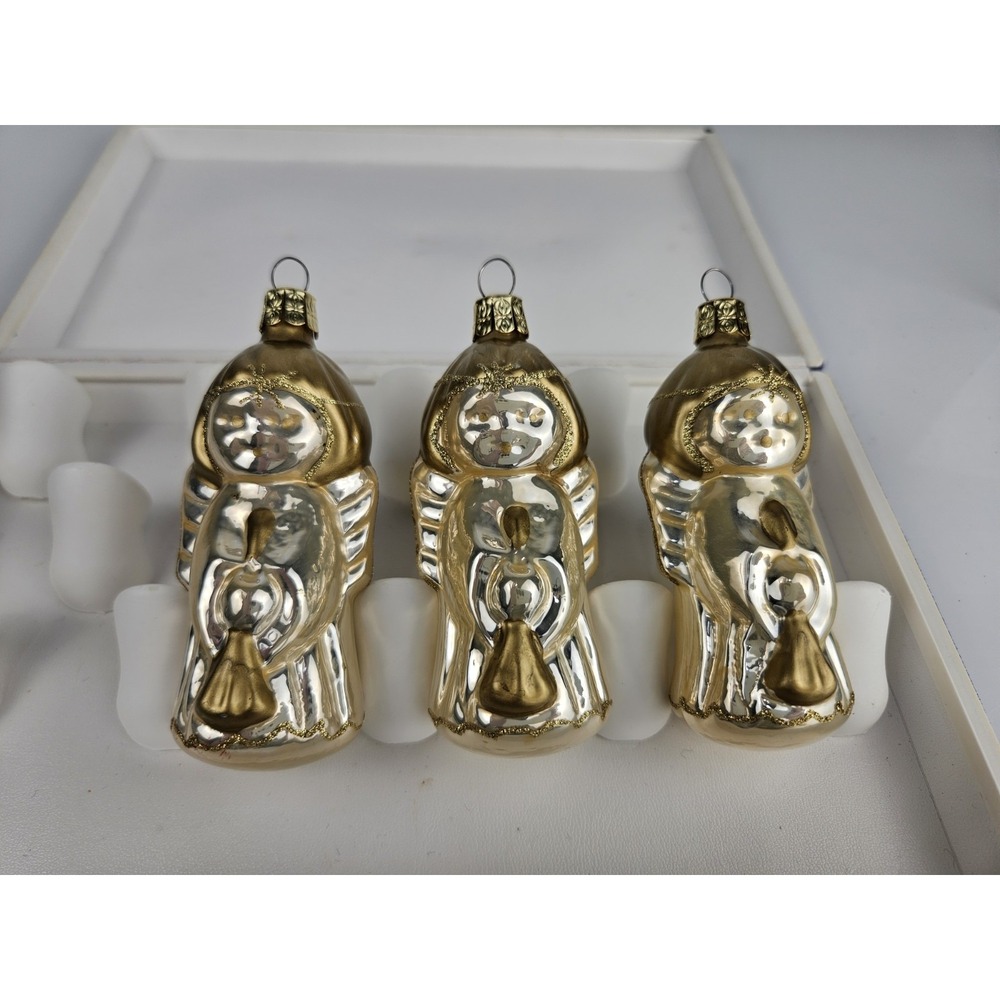 Vintage Set Of 3 Czech Republic‎ Mercury Glass Angel Horn Christmas Ornaments